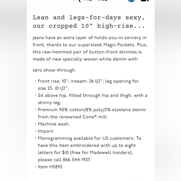 Madewell 10” High-Rise Skinny Crop: Front Button Edition - Picture 14 of 14